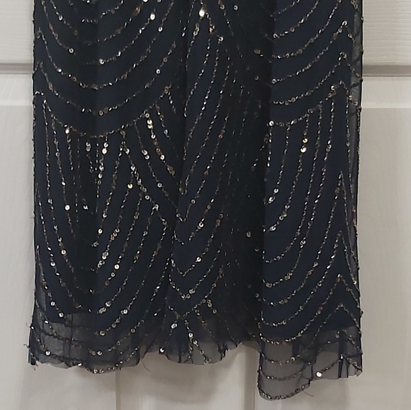 Adrianna Pappell blouson dark blue cocktail dress with metallic beading size S - Picture 3 of 3